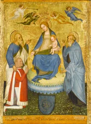 Virgin and Child Crowned by Angels, with St. John the Evangelist, St. Anthony Abbot, and a Donor
